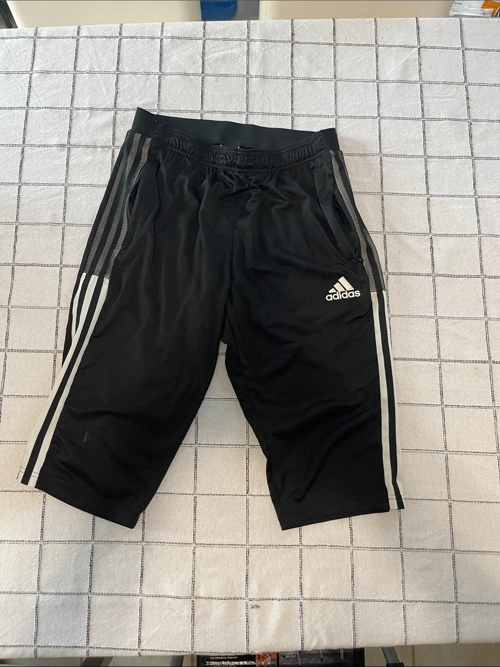 adidas Black Athletic Shorts with White Side Stripes